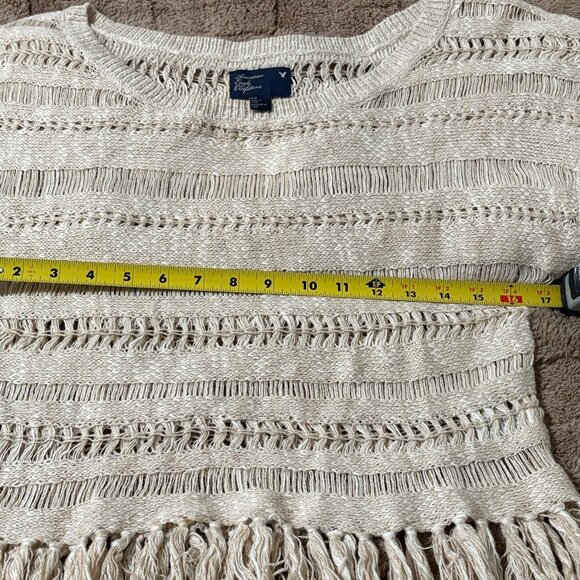 American Eagle Outfitters Crochet Woven Tassel Fringe Boho Top Oatmeal S - Picture 4 of 9